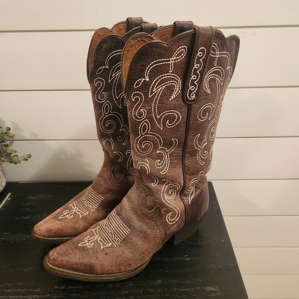 Justin Boots Womens L2702 Distressed Brown Leather Western Cowboy Boots 8.5B